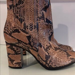 SCHUTZ Snakeskin Heeled Boots - Brown and Black
